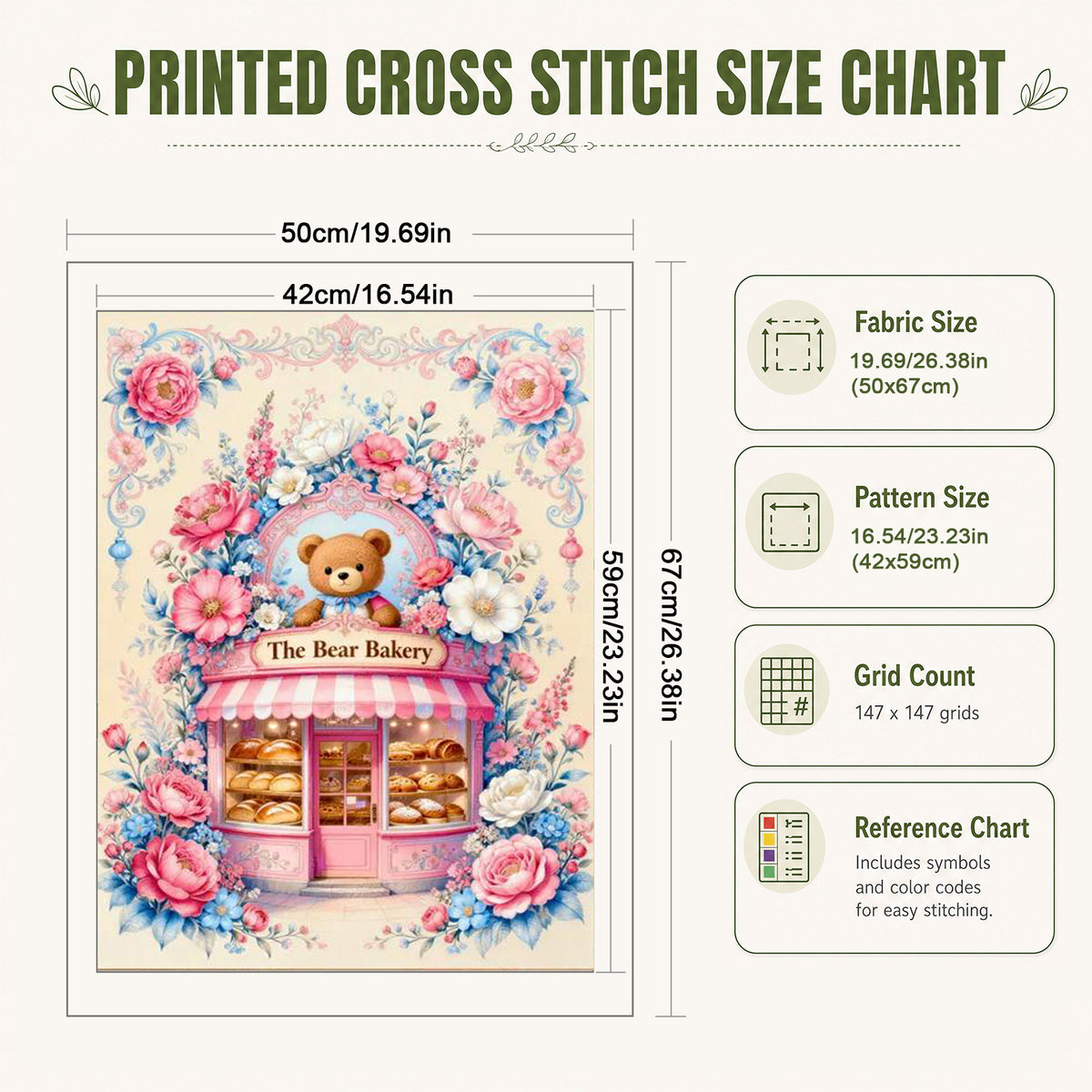 Pink Bear Bread - Full 11CT Stamped Cross Stitch 50x67CM - Mona Lisa