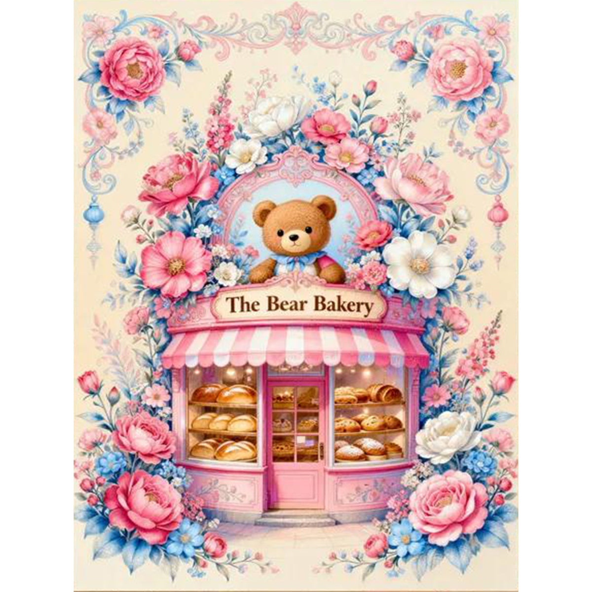 Pink Bear Bread - Full 11CT Stamped Cross Stitch 50x67CM - Mona Lisa