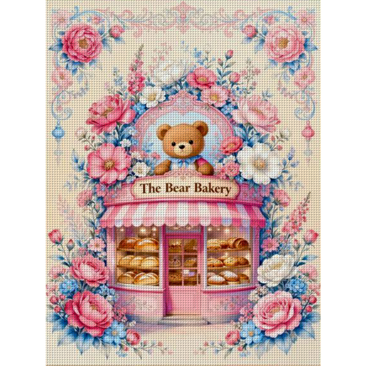 Pink Bear Bread - Full 11CT Stamped Cross Stitch 50x67CM - Mona Lisa