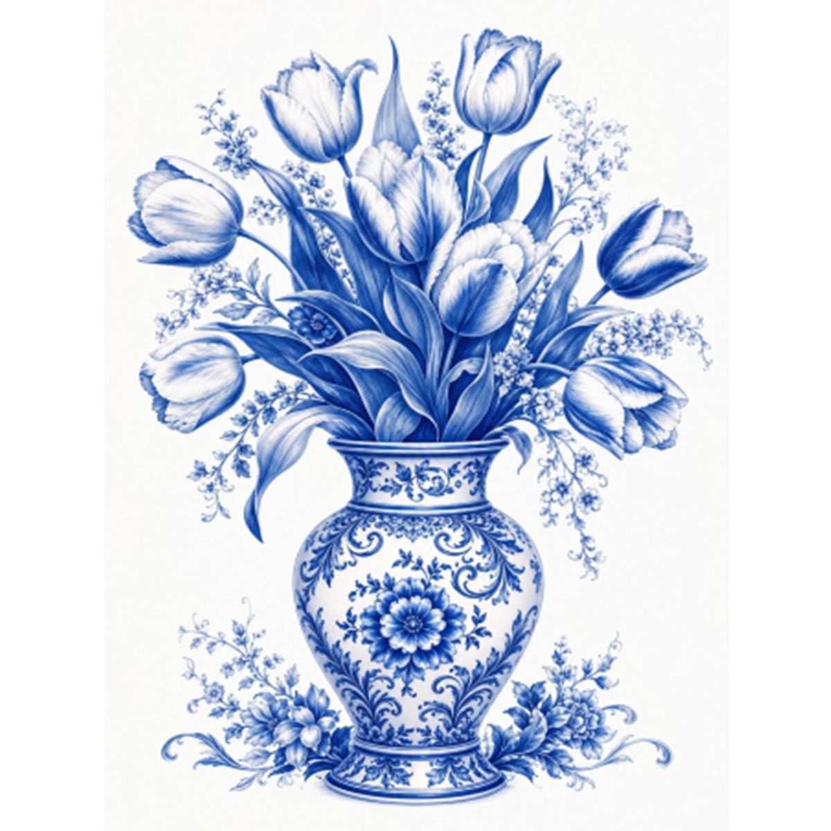 Serie Blau-weiße Porzellan-Tulpenvase - Vollständiges 14CT gestempeltes Kreuzstich-Set 40x53CM - Huacan