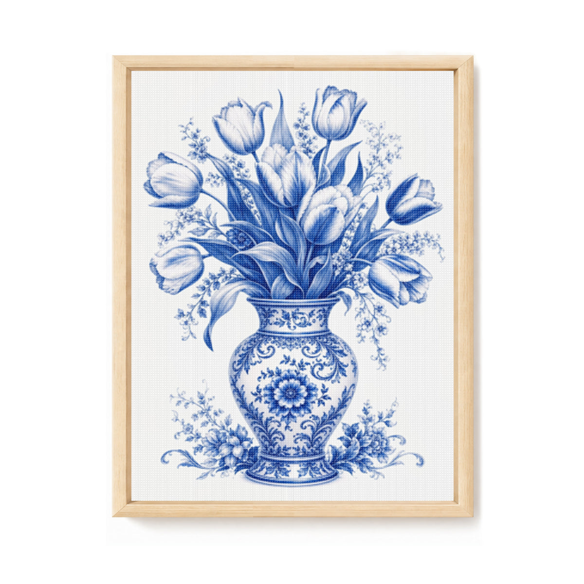 Serie Blau-weiße Porzellan-Tulpenvase - Vollständiges 14CT gestempeltes Kreuzstich-Set 40x53CM - Huacan