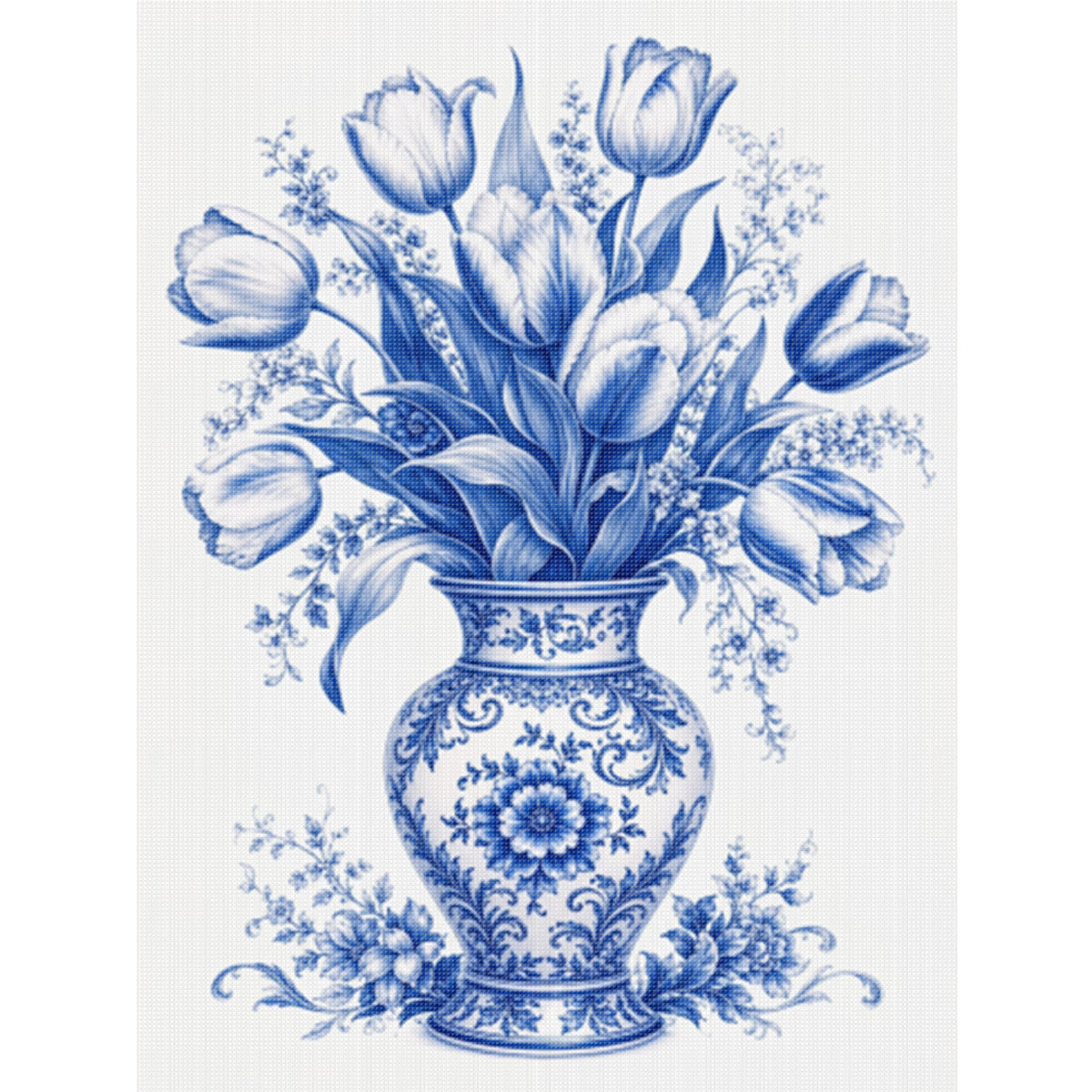 Serie Blau-weiße Porzellan-Tulpenvase - Vollständiges 14CT gestempeltes Kreuzstich-Set 40x53CM - Huacan
