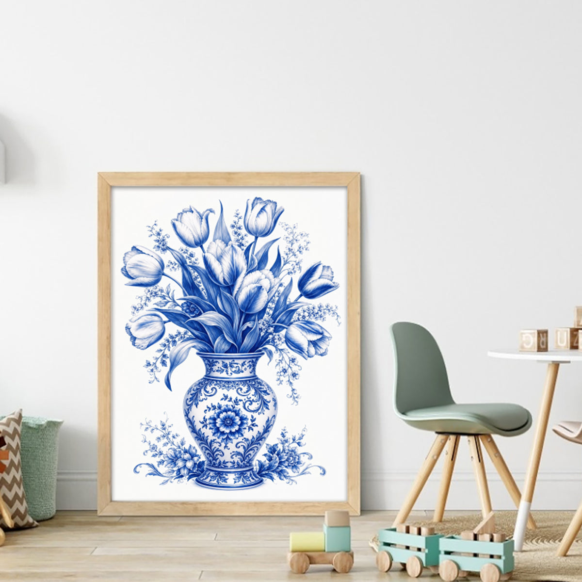 Serie Blau-weiße Porzellan-Tulpenvase - Vollständiges 14CT gestempeltes Kreuzstich-Set 40x53CM - Huacan
