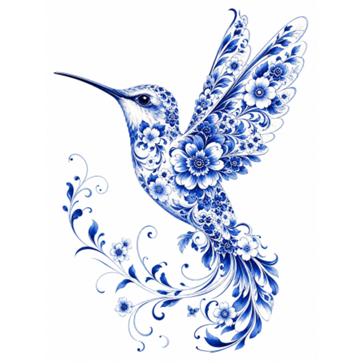 Blau-Weißes Porzellan Kolibri-Serie - Vollständiges 14CT gestempeltes Kreuzstich-Set 40x53CM - Huacan