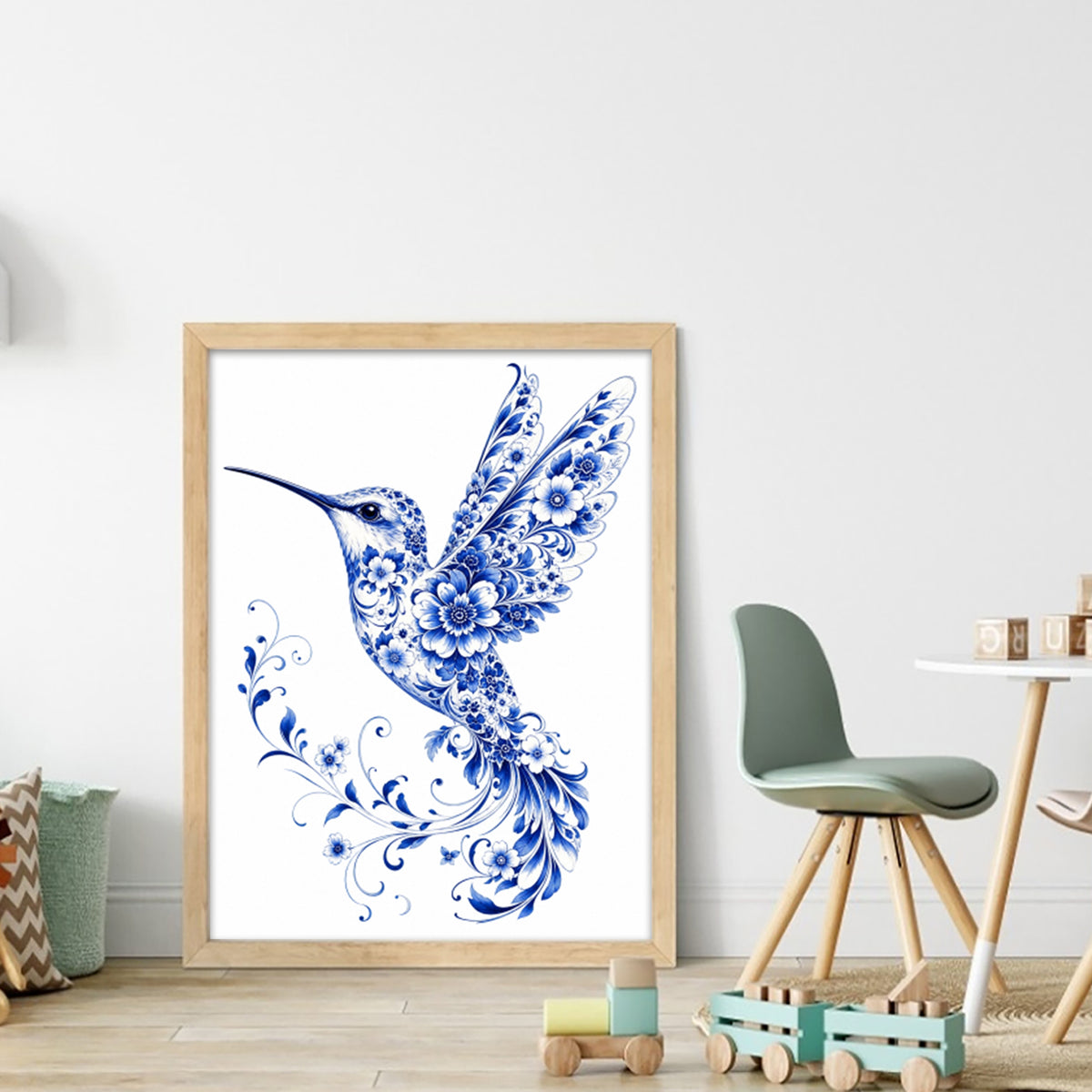 Blau-Weißes Porzellan Kolibri-Serie - Vollständiges 14CT gestempeltes Kreuzstich-Set 40x53CM - Huacan