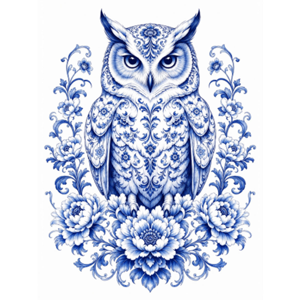 Blue And White Porcelain Owl Series - Full 14CT Stamped Cross Stitch 40x53CM - Huacan