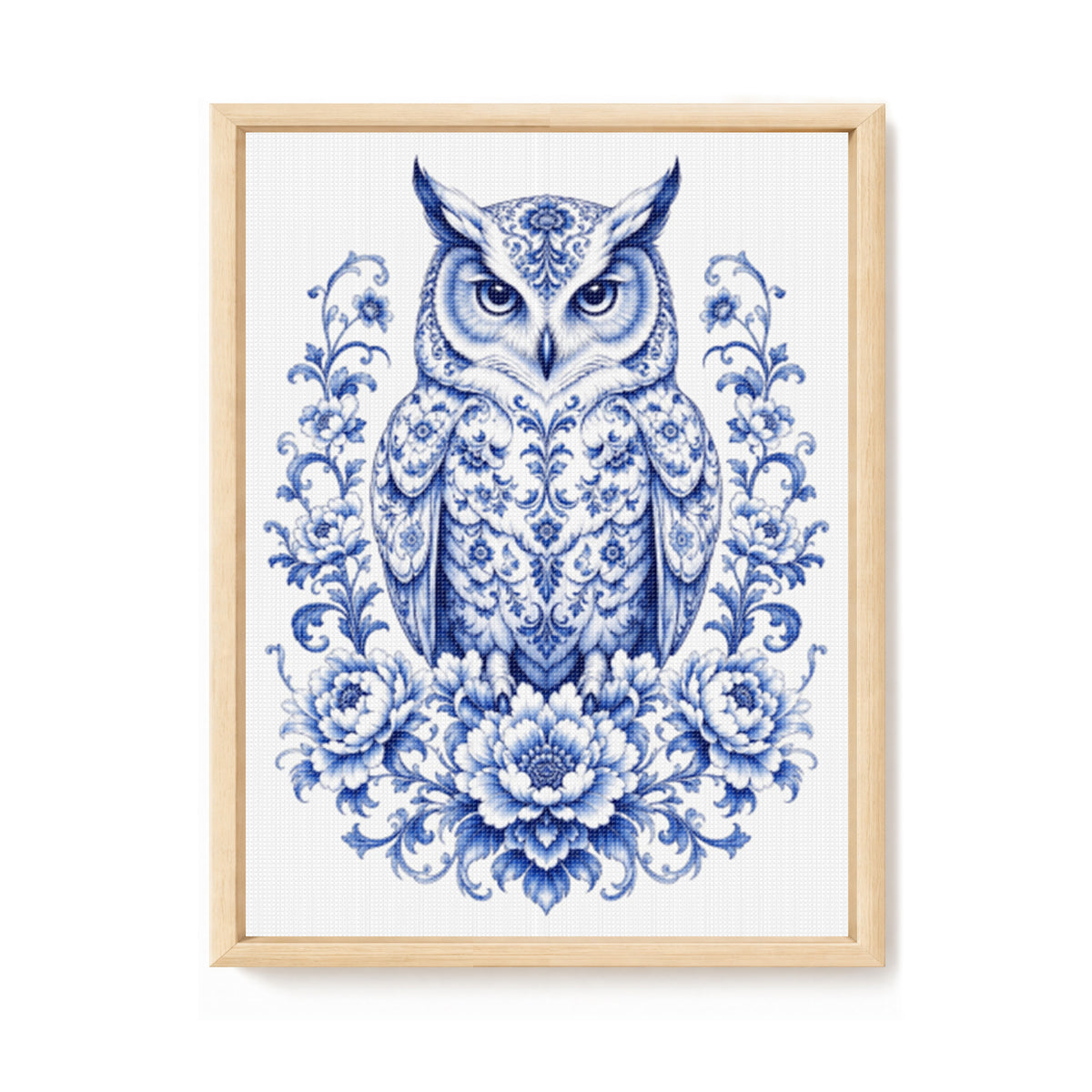 Blue And White Porcelain Owl Series - Full 14CT Stamped Cross Stitch 40x53CM - Huacan