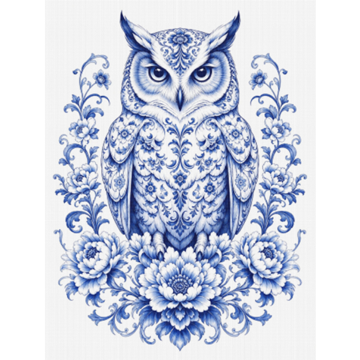 Blue And White Porcelain Owl Series - Full 14CT Stamped Cross Stitch 40x53CM - Huacan