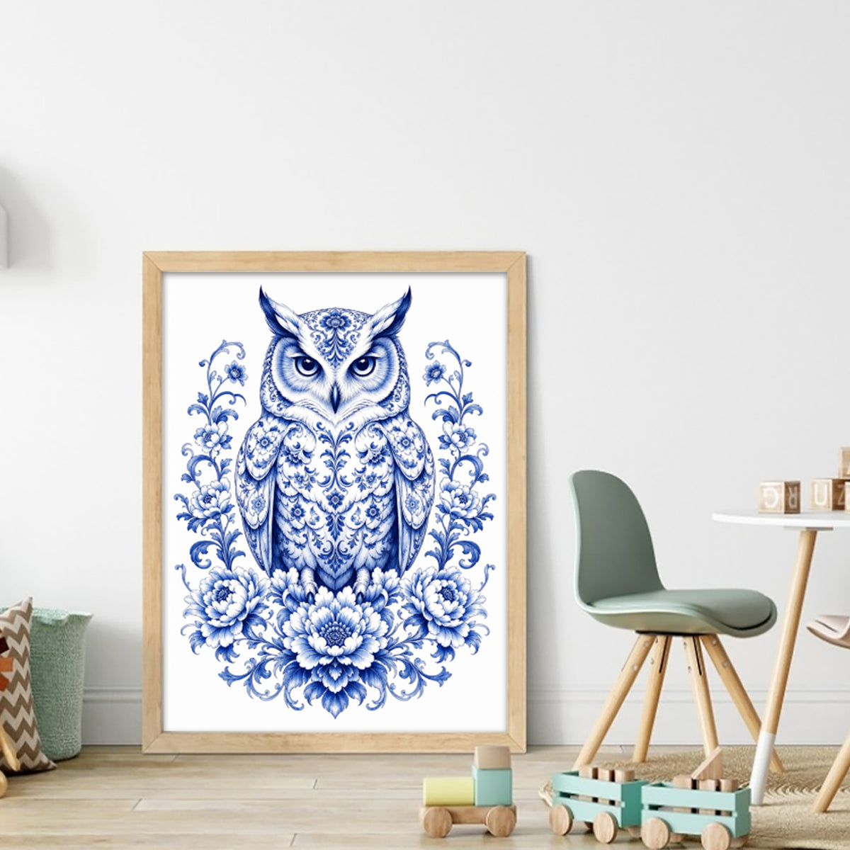 Blue And White Porcelain Owl Series - Full 14CT Stamped Cross Stitch 40x53CM - Huacan