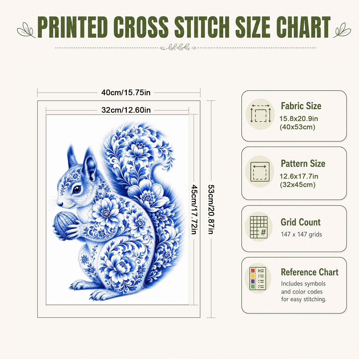 Blue And White Porcelain Squirrel Series - Full 14CT Stamped Cross Stitch 40x53CM - Huacan