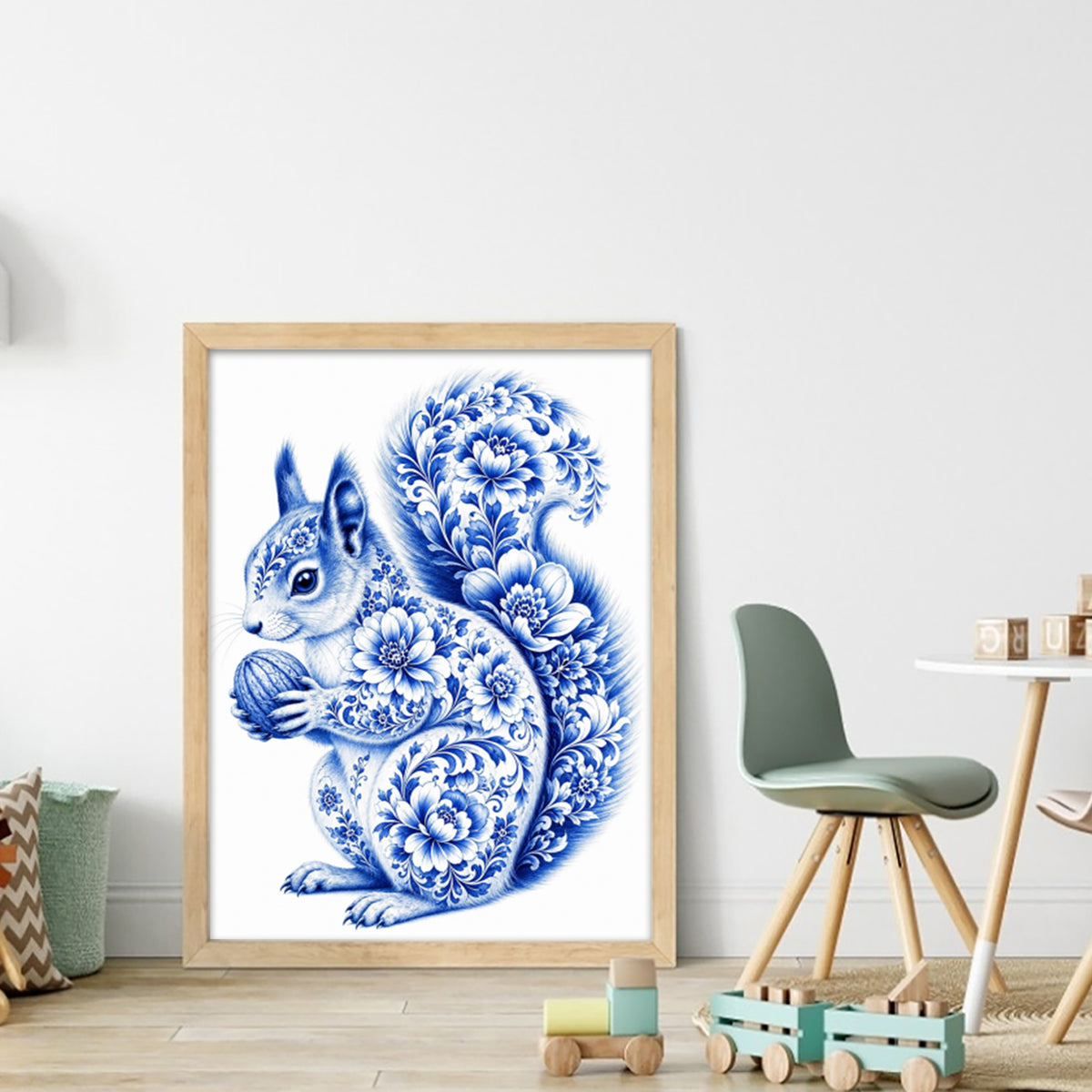 Blue And White Porcelain Squirrel Series - Full 14CT Stamped Cross Stitch 40x53CM - Huacan