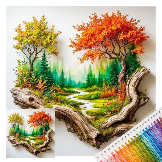 Deadwood Double Trees Valley Landschaft – Vollständiges 11CT Stempel-Kreuzstich-Set 40x40CM – Huacan