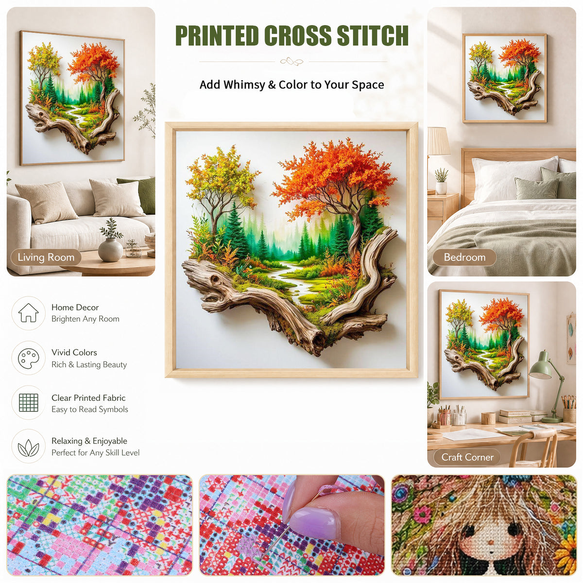 Deadwood Double Trees Valley Landschaft – Vollständiges 11CT Stempel-Kreuzstich-Set 40x40CM – Huacan