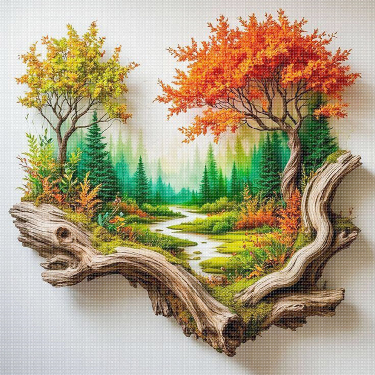 Deadwood Double Trees Valley Landschaft – Vollständiges 11CT Stempel-Kreuzstich-Set 40x40CM – Huacan