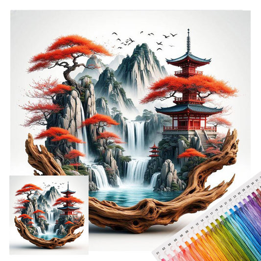 Wurzelschnitzerei Zen-Landschaft - Vollständiges 11CT gestempeltes Kreuzstich-Set 40x40CM - Huacan