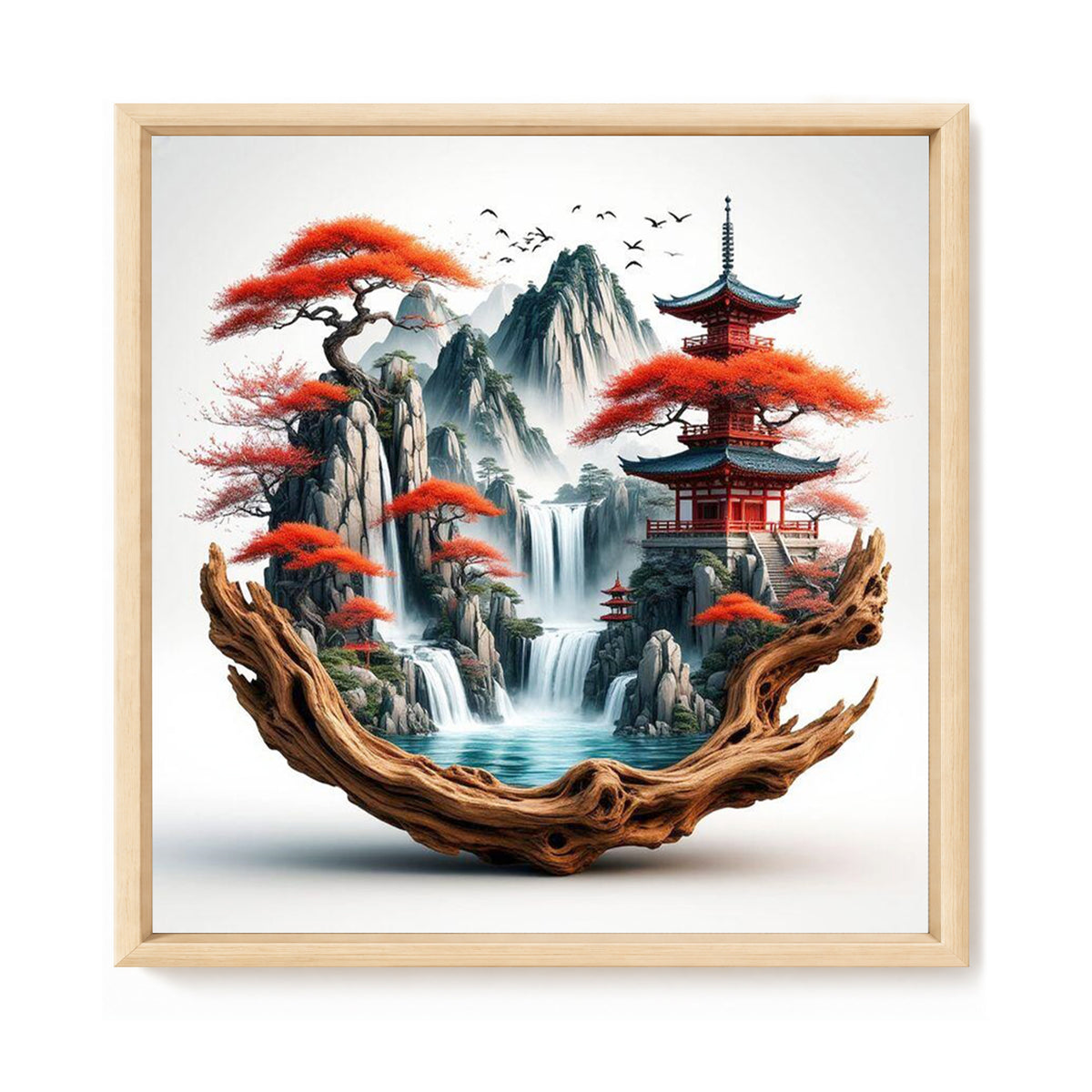 Root Carving Zen Landscape - Full 11CT Stamped Cross Stitch 40x40CM - Huacan