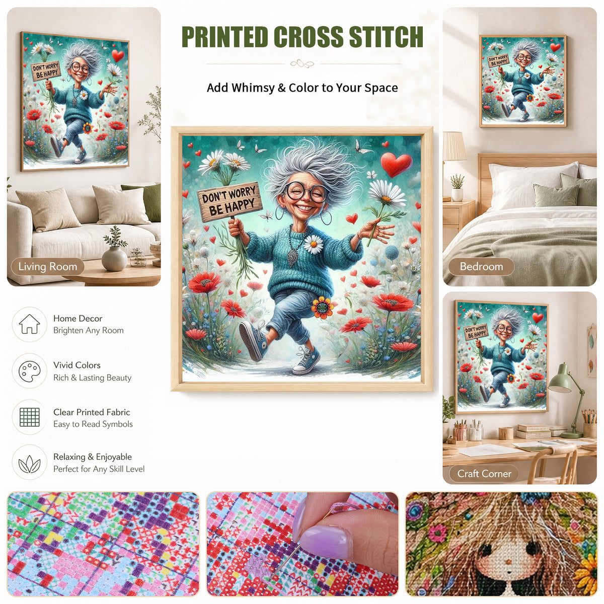 Cheerful Grandma - Full 11CT Stamped Cross Stitch 45x45CM - Huacan