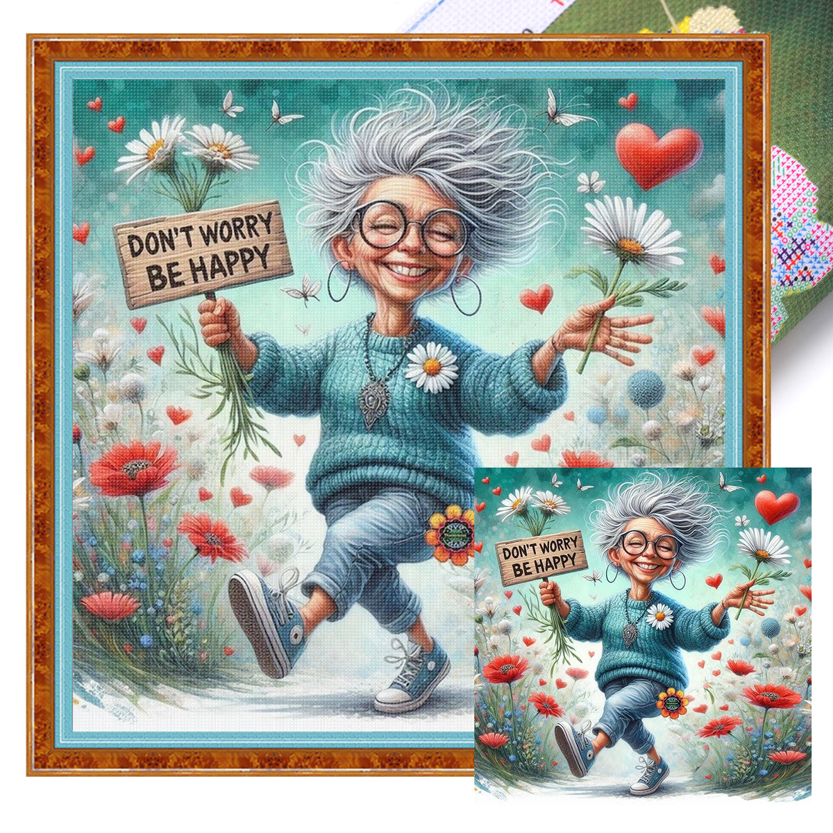 Cheerful Grandma - Full 11CT Stamped Cross Stitch 45x45CM - Huacan