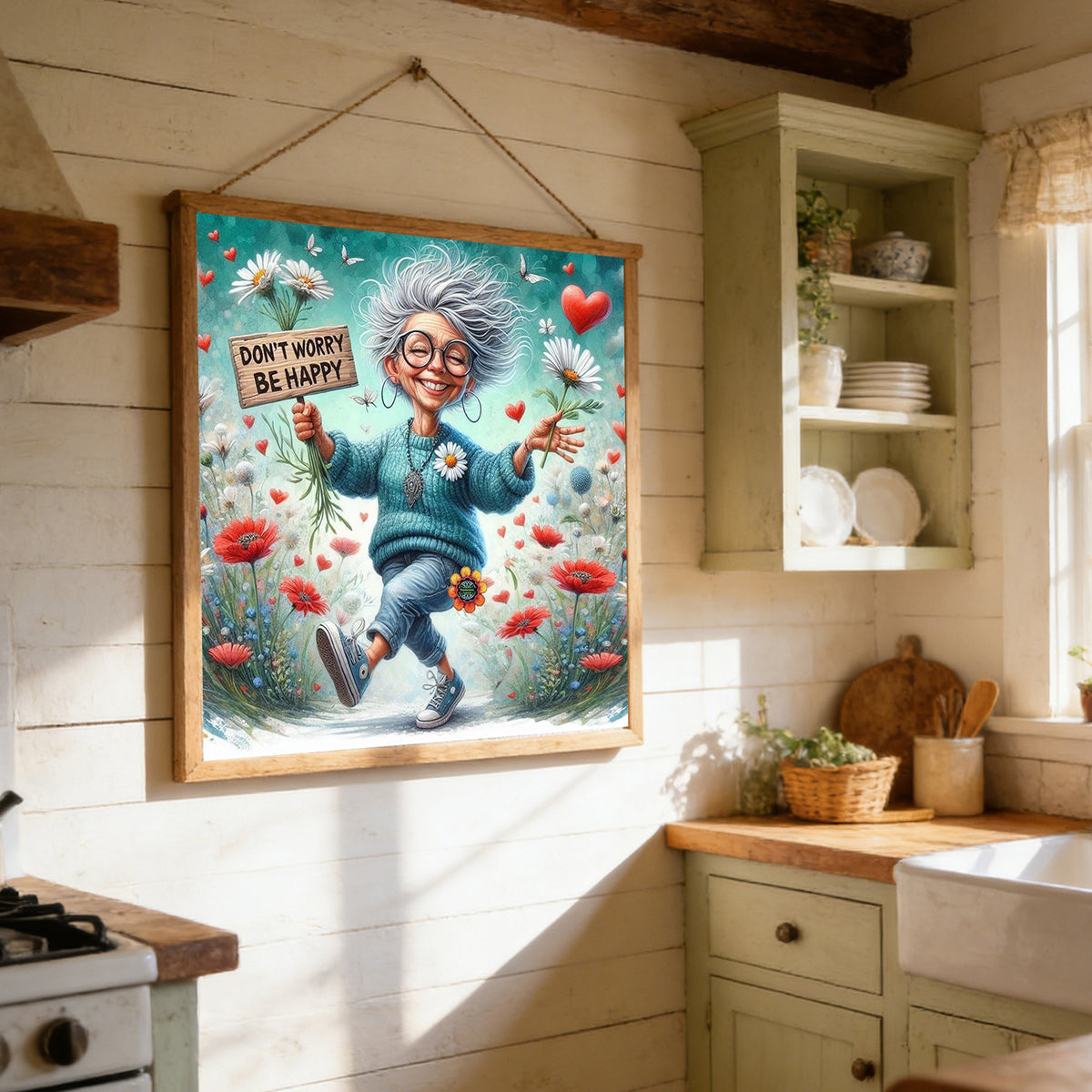 Cheerful Grandma - Full 11CT Stamped Cross Stitch 45x45CM - Huacan