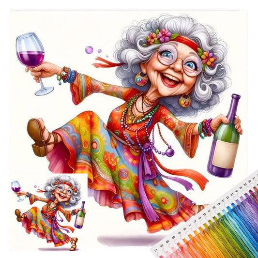 Wein-Oma - Vollständiges 11CT Stempel-Kreuzstich-Set 45x45CM - Huacan