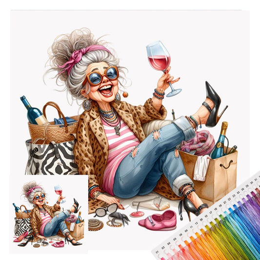 Mode-Oma – Vollständiges 11CT gestempeltes Kreuzstich-Set 45x45CM – Huacan