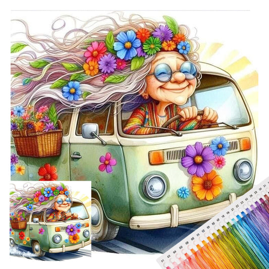 Blumen-LKW - Vollständiges 11CT Stempel-Kreuzstich-Set 45x45CM - Huacan