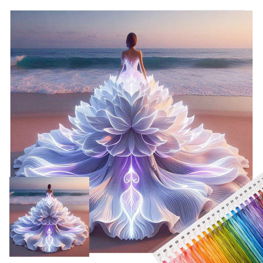 Strandmädchen mit Blumenrock - Vollständiges 11CT Stempel-Kreuzstich-Set 45x45CM - Huacan