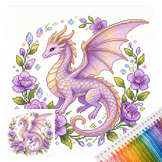 Amethyst-Blumendrache - Vollständiges 14CT-Stempel-Kreuzstich-Set 30x30CM - Huacan