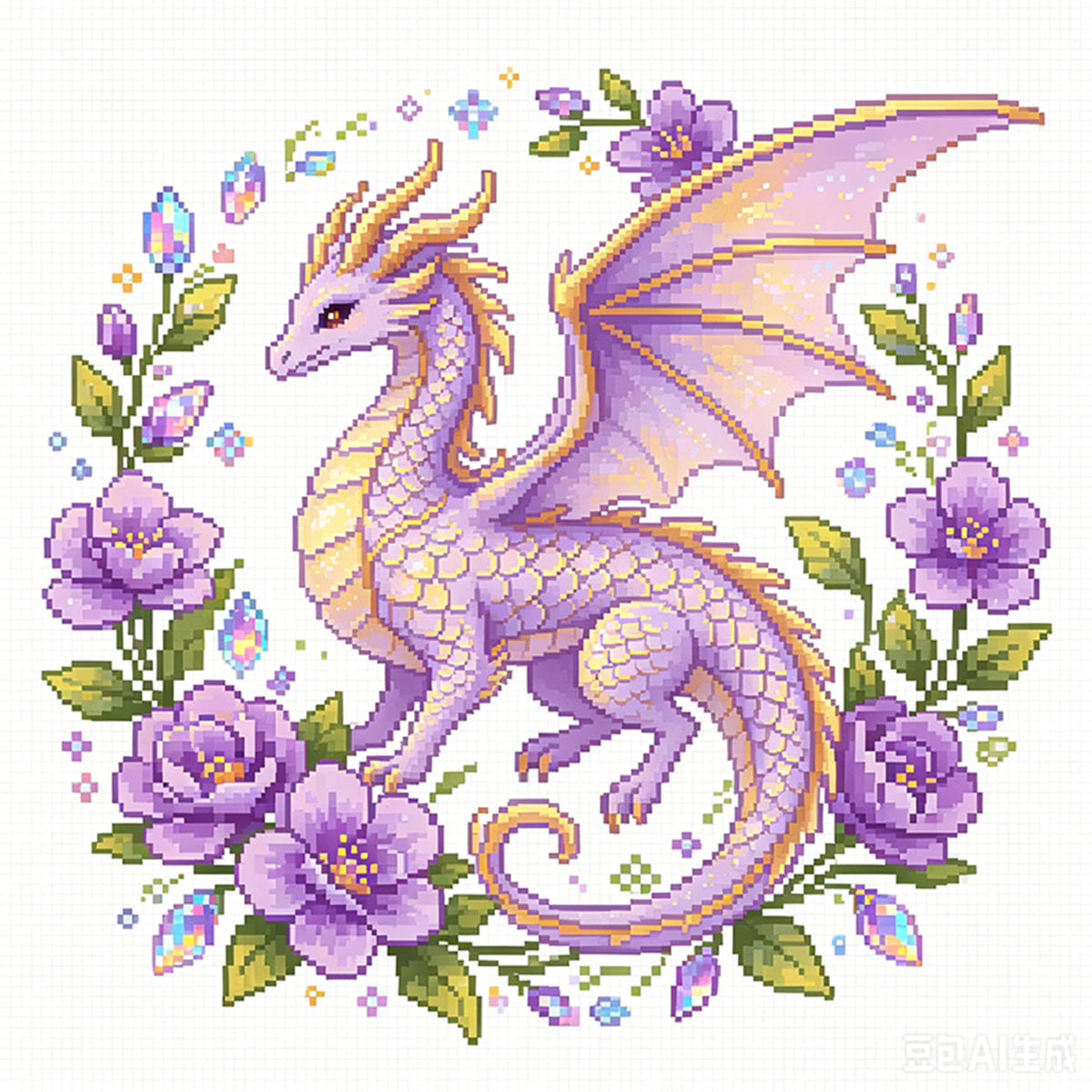 Amethyst Flower Dragon - Full 14CT Stamped Cross Stitch 30x30CM - Huacan