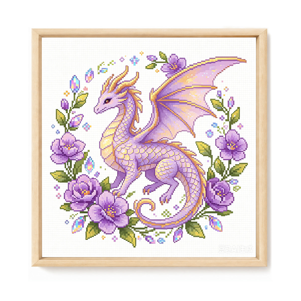 Amethyst Flower Dragon - Full 14CT Stamped Cross Stitch 30x30CM - Huacan