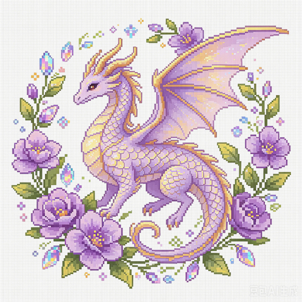 Amethyst Flower Dragon - Full 14CT Stamped Cross Stitch 30x30CM - Huacan