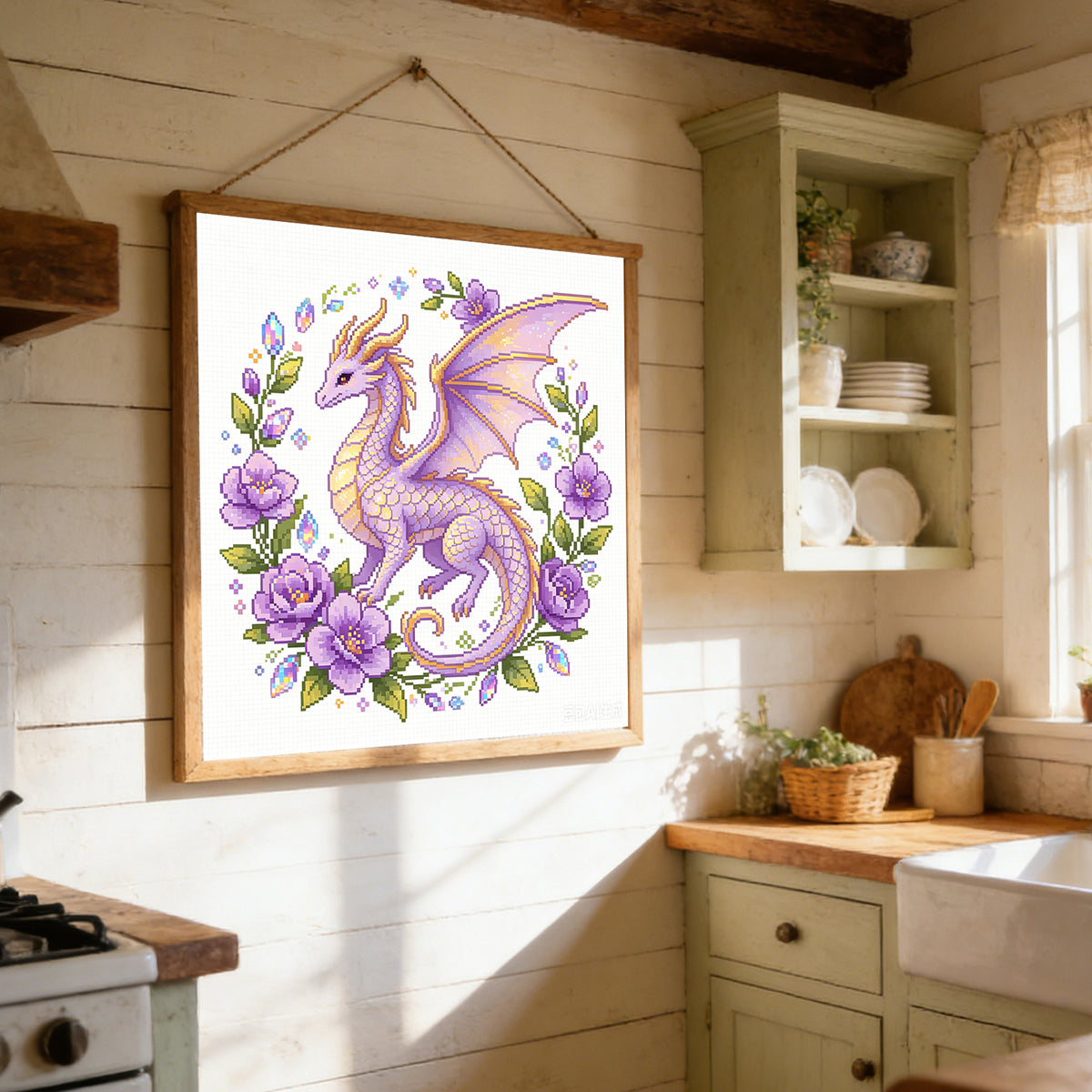 Amethyst Flower Dragon - Full 14CT Stamped Cross Stitch 30x30CM - Huacan