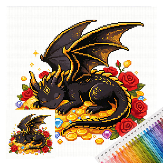 Black Gold Wealth Dragon - Vollständiges 14CT gestempeltes Kreuzstich-Set 30x30CM - Huacan