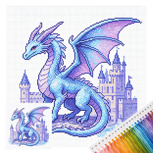 Eisdrache im alten Schloss - Vollständiges 14CT gestempeltes Kreuzstich-Set 30x30CM - Huacan