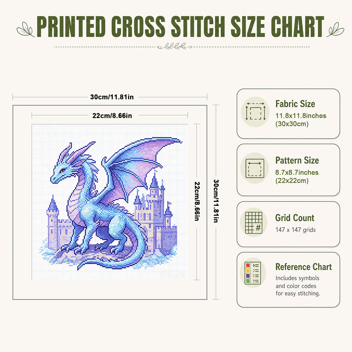 Ice Dragon In Ancient Castle - Full 14CT Stamped Cross Stitch 30x30CM - Huacan