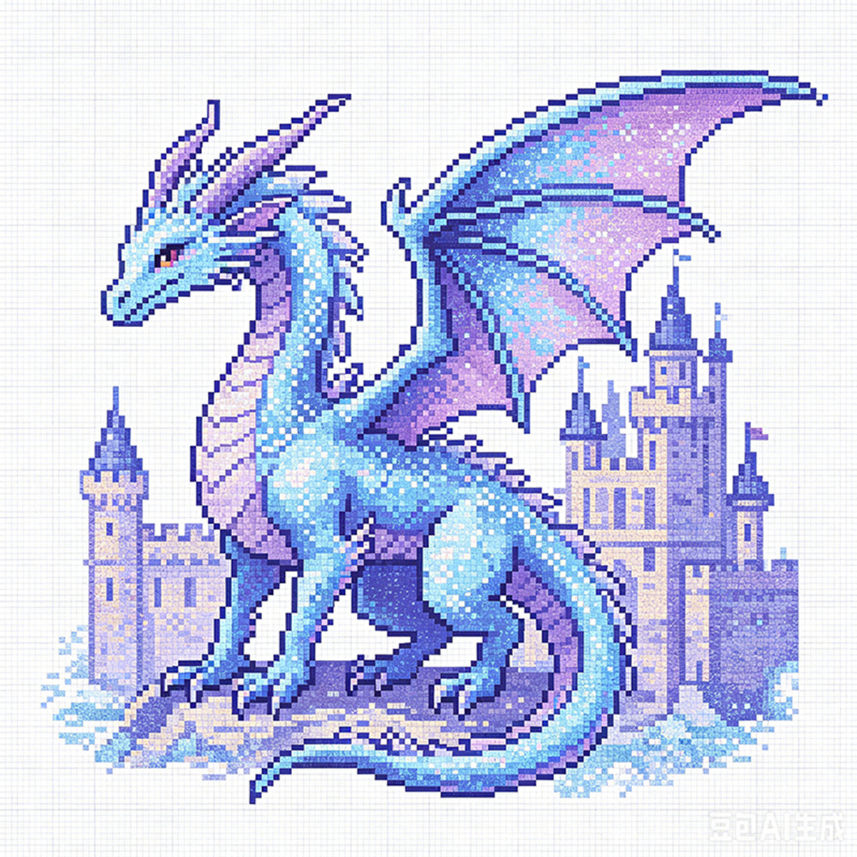 Ice Dragon In Ancient Castle - Full 14CT Stamped Cross Stitch 30x30CM - Huacan