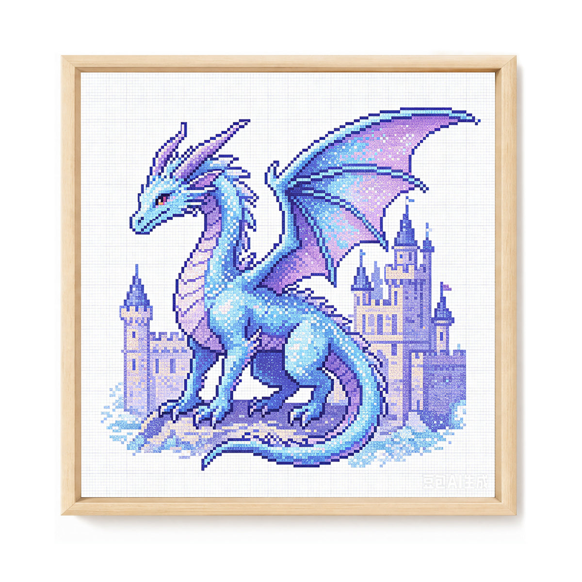 Ice Dragon In Ancient Castle - Full 14CT Stamped Cross Stitch 30x30CM - Huacan