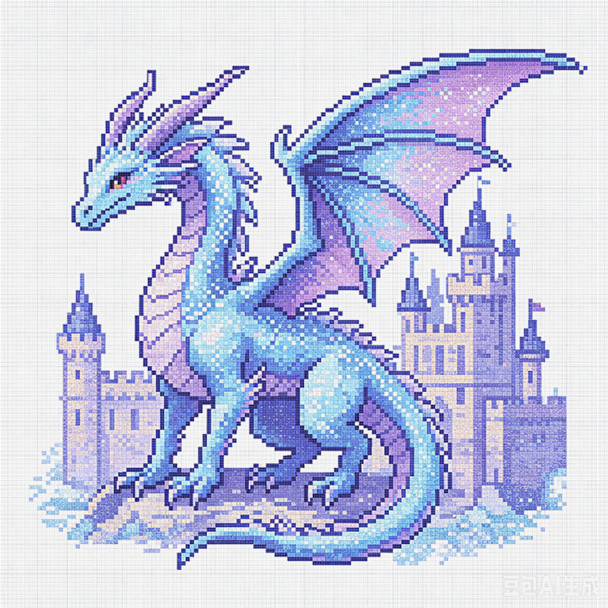 Ice Dragon In Ancient Castle - Full 14CT Stamped Cross Stitch 30x30CM - Huacan