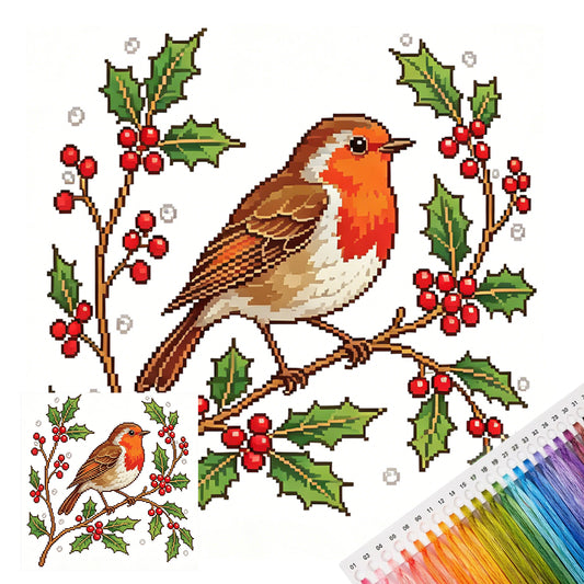 Holly Rotkehlchen - Vollständiges Stempel-Kreuzstich-Set 25x25CM - Huacan