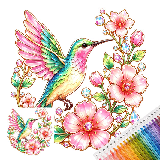 Rosa Blumen-Kolibri - Vollstempel-Kreuzstich 25x25CM - Huacan