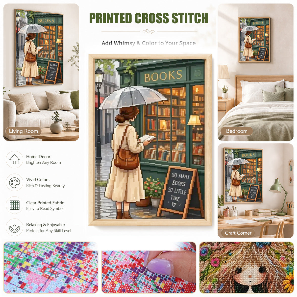 Bookstore In Rainy Alley - Full 11CT Stamped Cross Stitch 40x60CM - Huacan