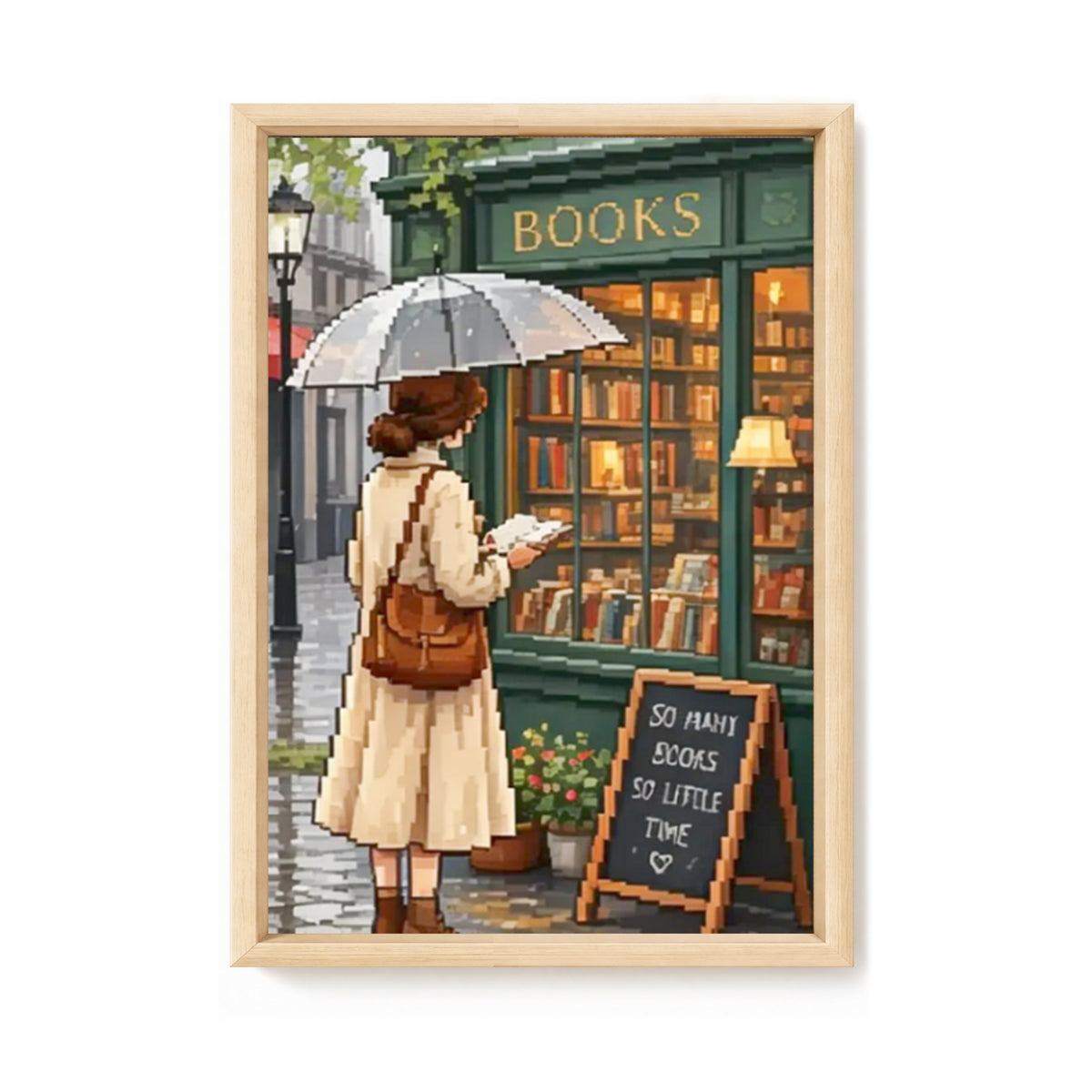 Bookstore In Rainy Alley - Full 11CT Stamped Cross Stitch 40x60CM - Huacan