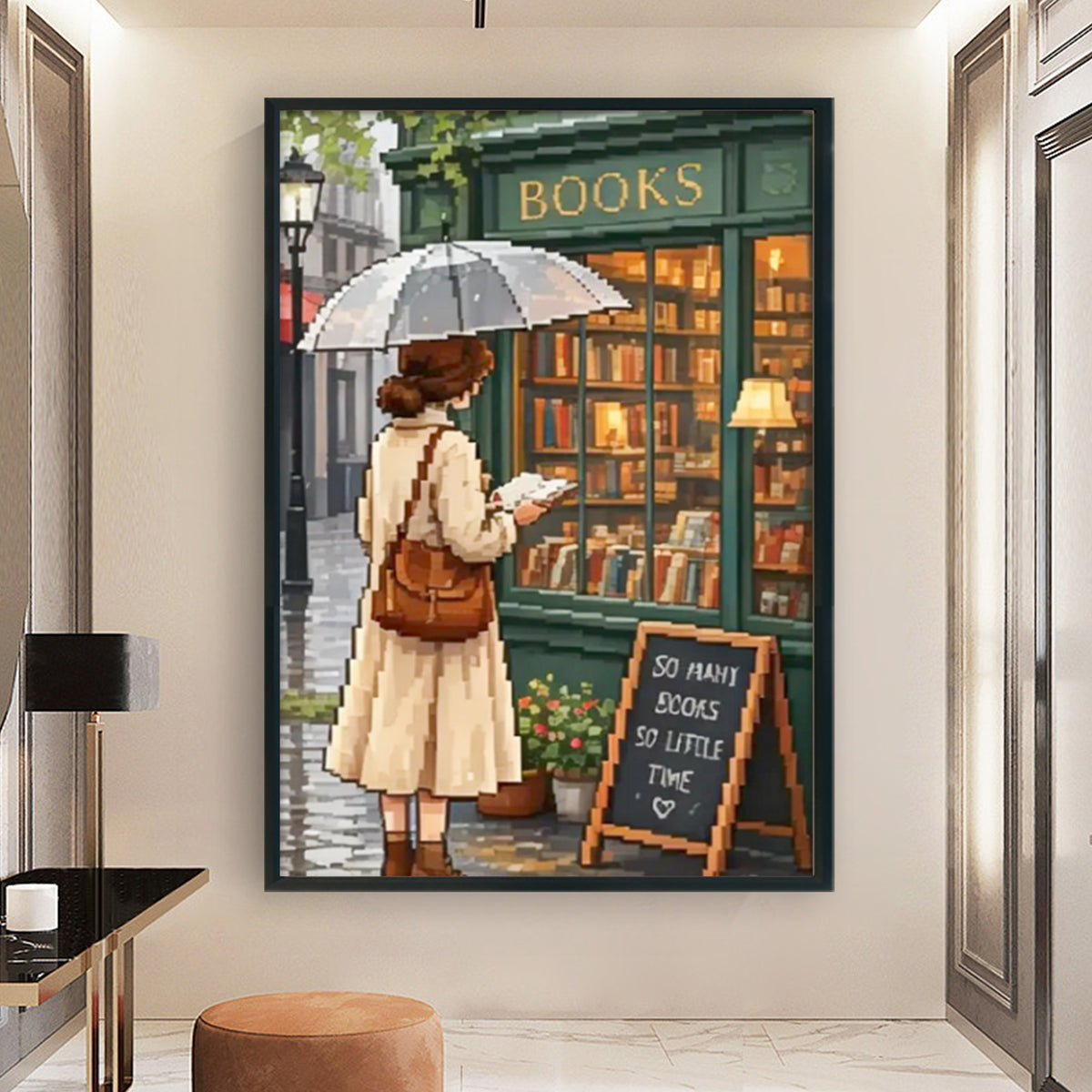 Bookstore In Rainy Alley - Full 11CT Stamped Cross Stitch 40x60CM - Huacan