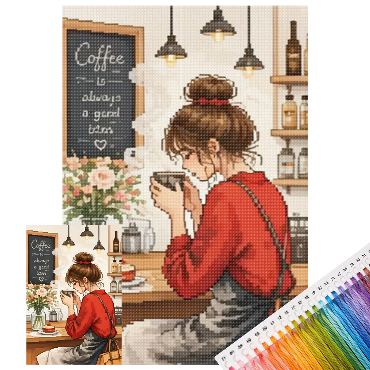 Warm Coffee Time - Full 11CT Stamped Cross Stitch 40x60CM - Huacan