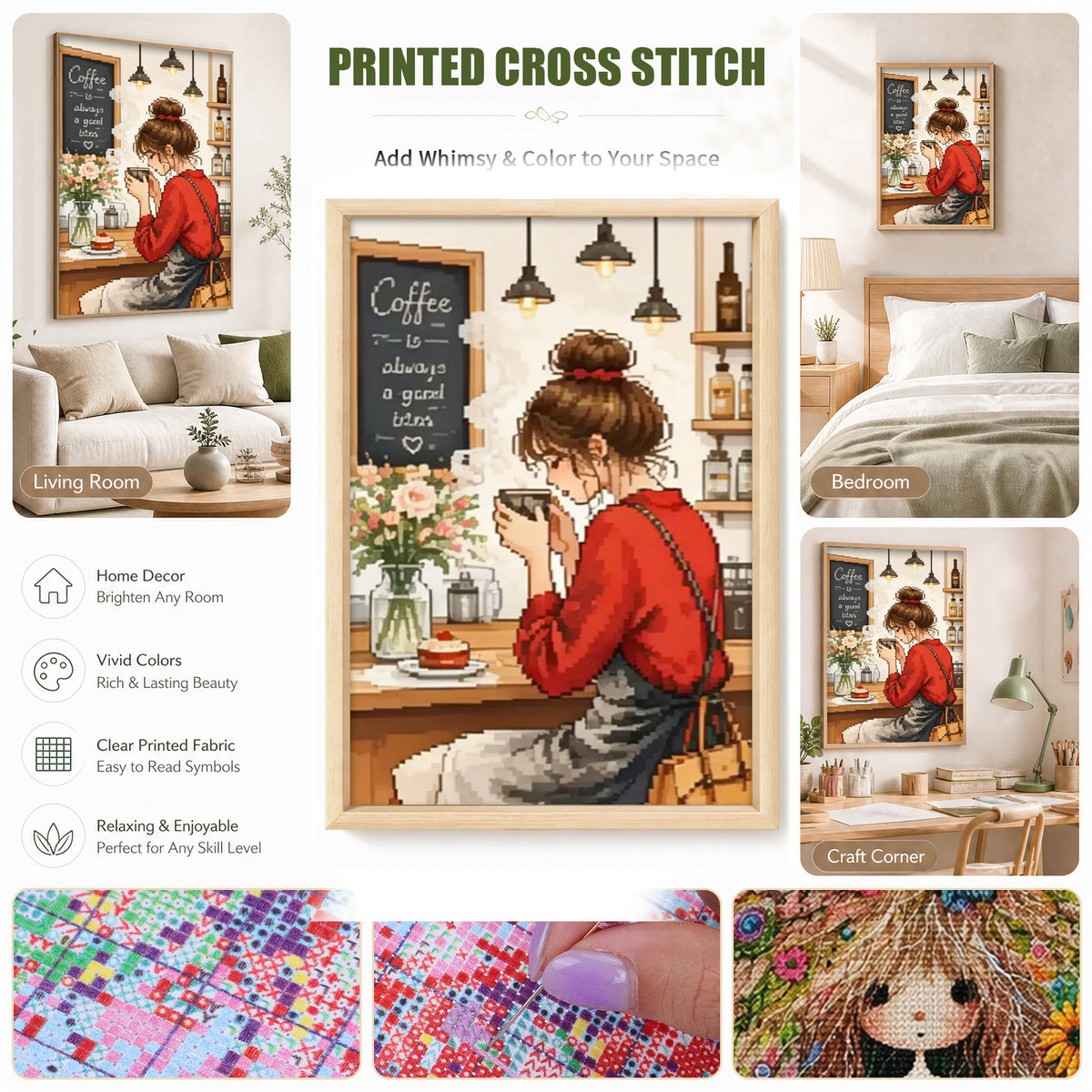 Warm Coffee Time - Full 11CT Stamped Cross Stitch 40x60CM - Huacan