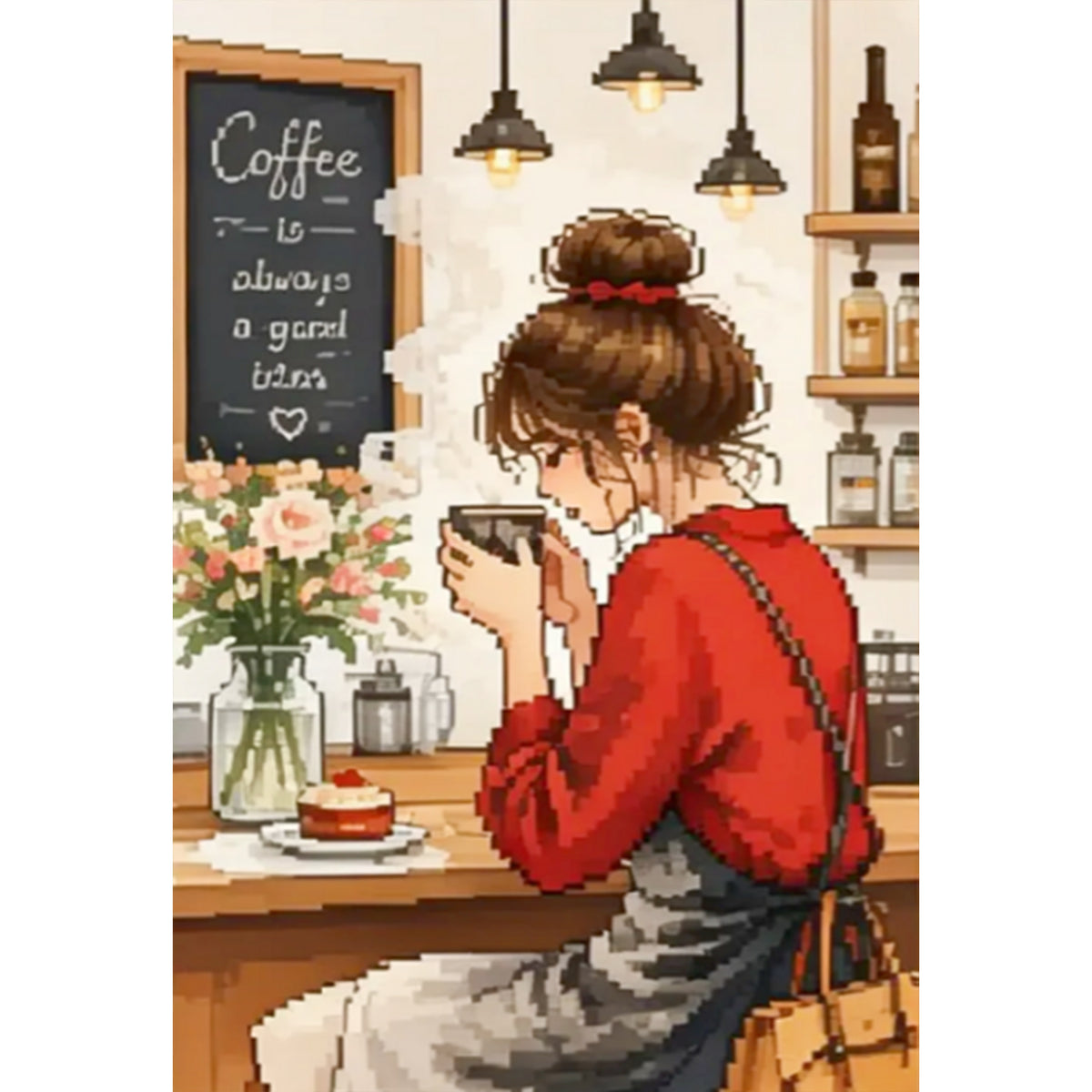 Warm Coffee Time - Full 11CT Stamped Cross Stitch 40x60CM - Huacan