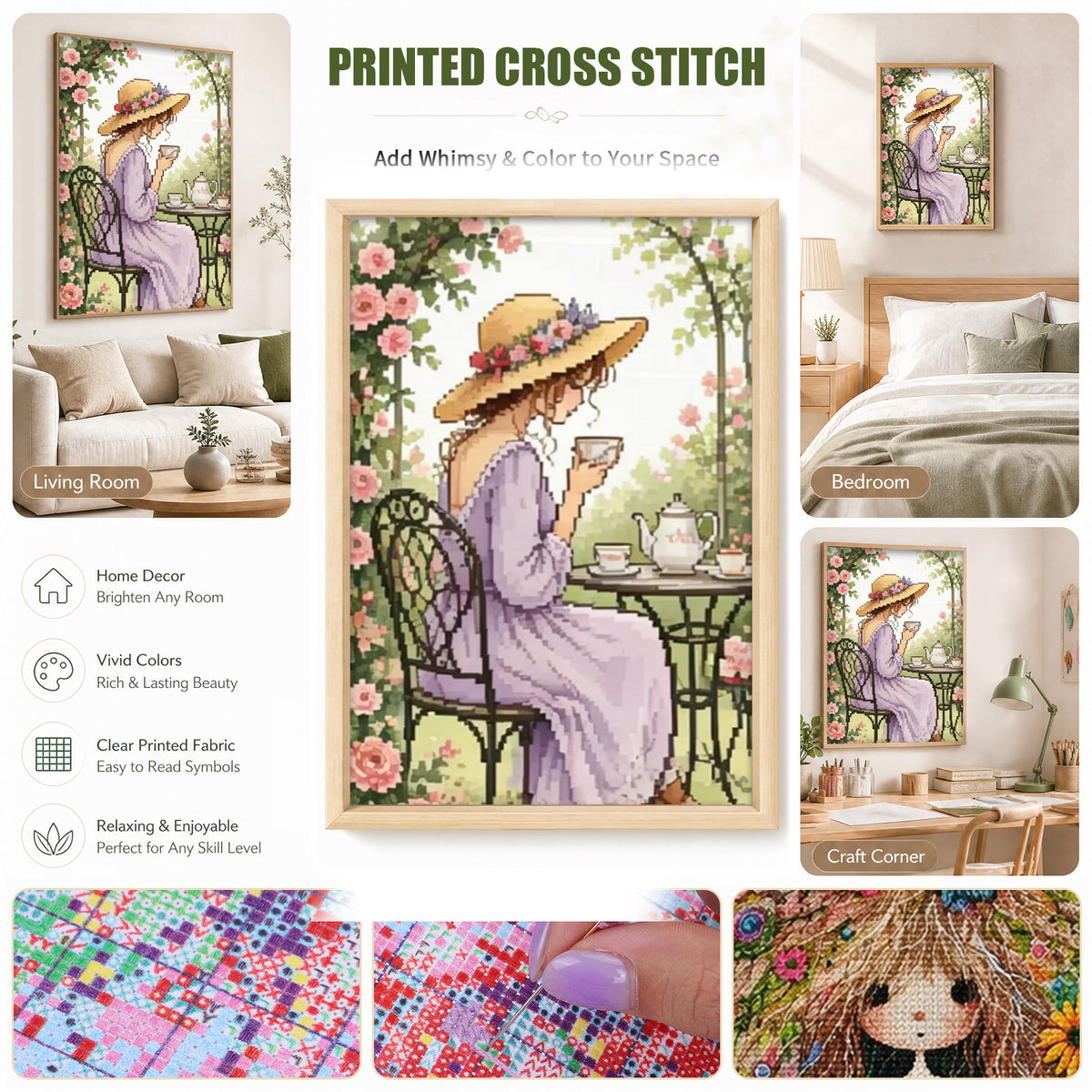 Garden Tea Break - Full 11CT Stamped Cross Stitch 40x60CM - Huacan