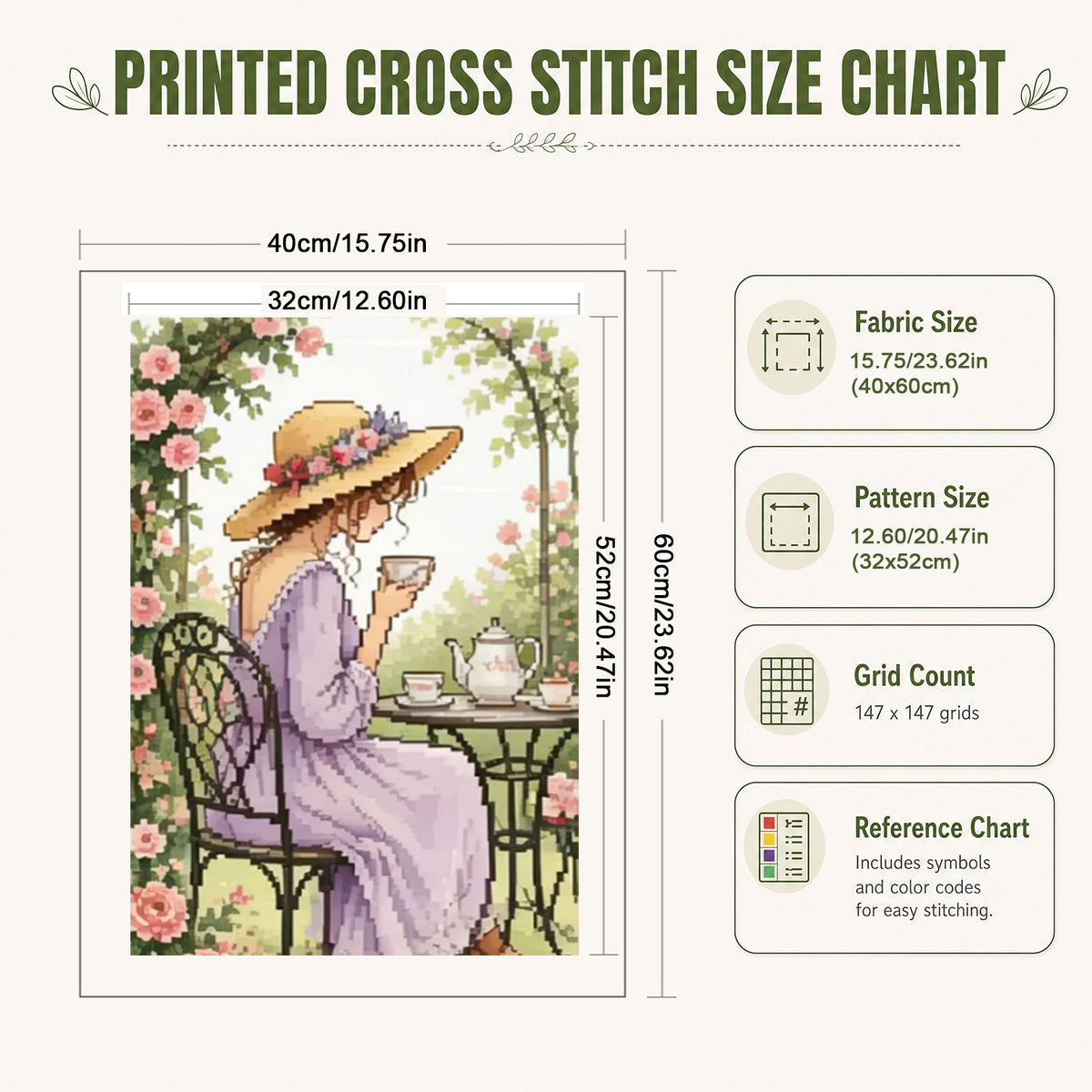 Garden Tea Break - Full 11CT Stamped Cross Stitch 40x60CM - Huacan