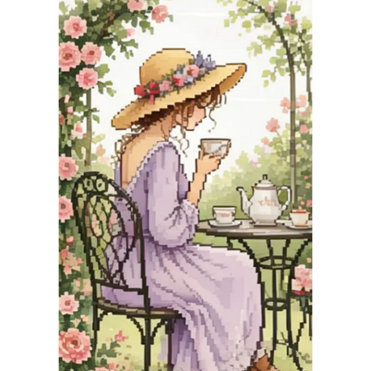 Garden Tea Break - Full 11CT Stamped Cross Stitch 40x60CM - Huacan