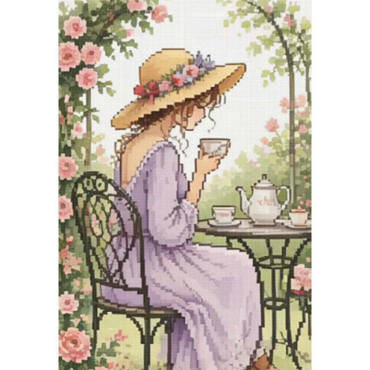 Garden Tea Break - Full 11CT Stamped Cross Stitch 40x60CM - Huacan